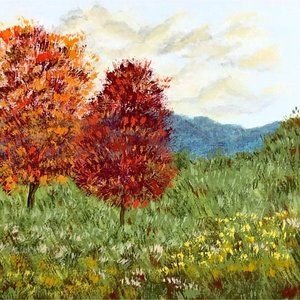 Fall Fields Acrylic Painting, 6 x 6, Handmade 6x6"